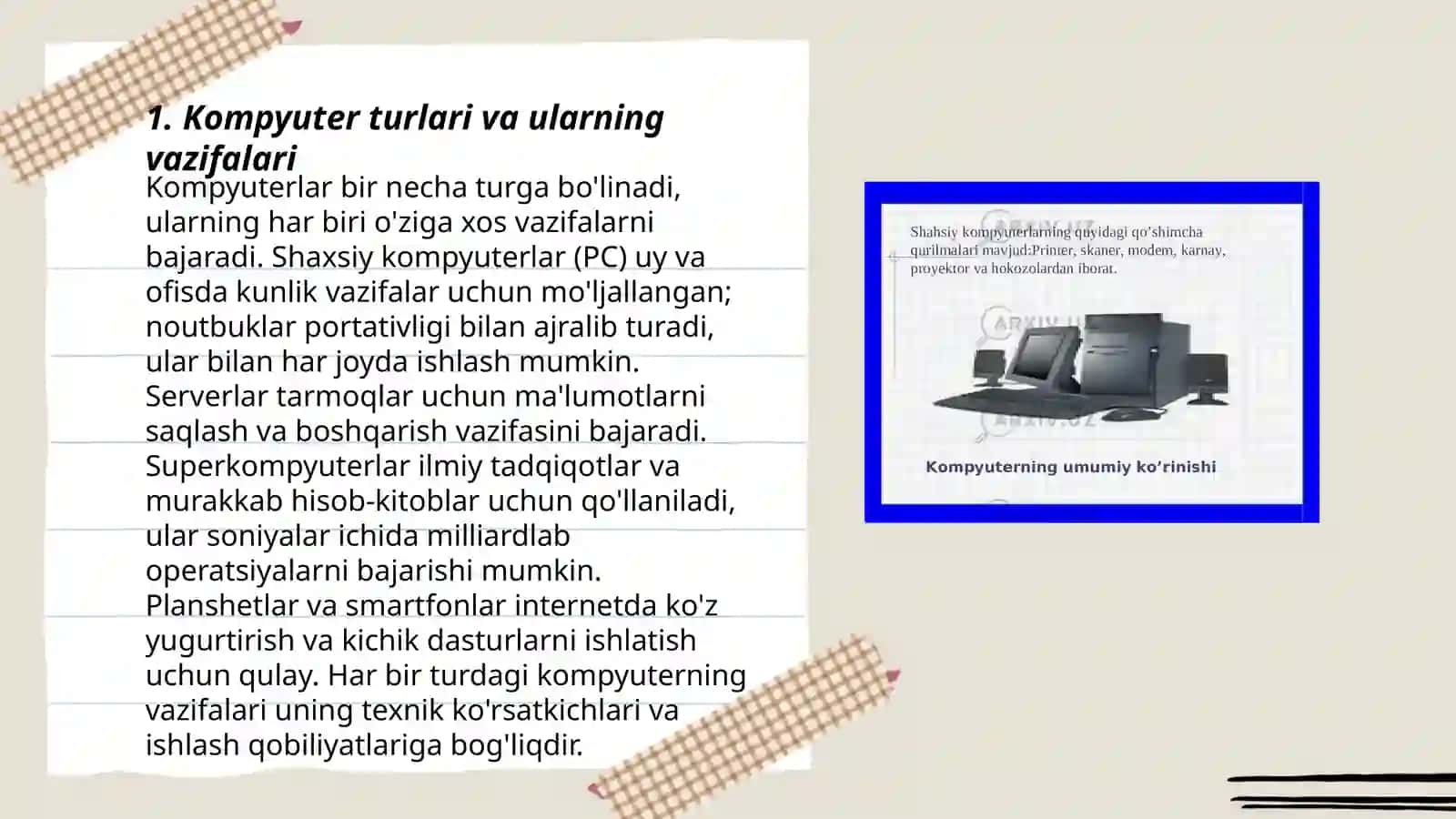 Kompyuter turlari va ularning vazifalari 3