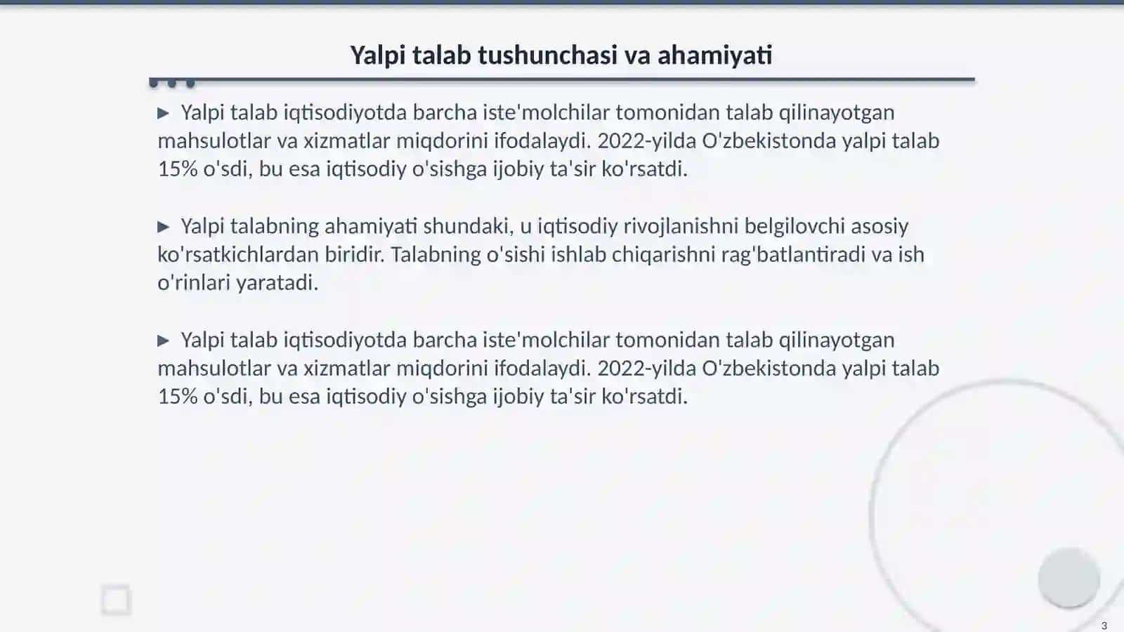 Yalpi talabga tasir etuvchi omillar va yalpi taklif oʻzgarishining narxlar darajasi 3