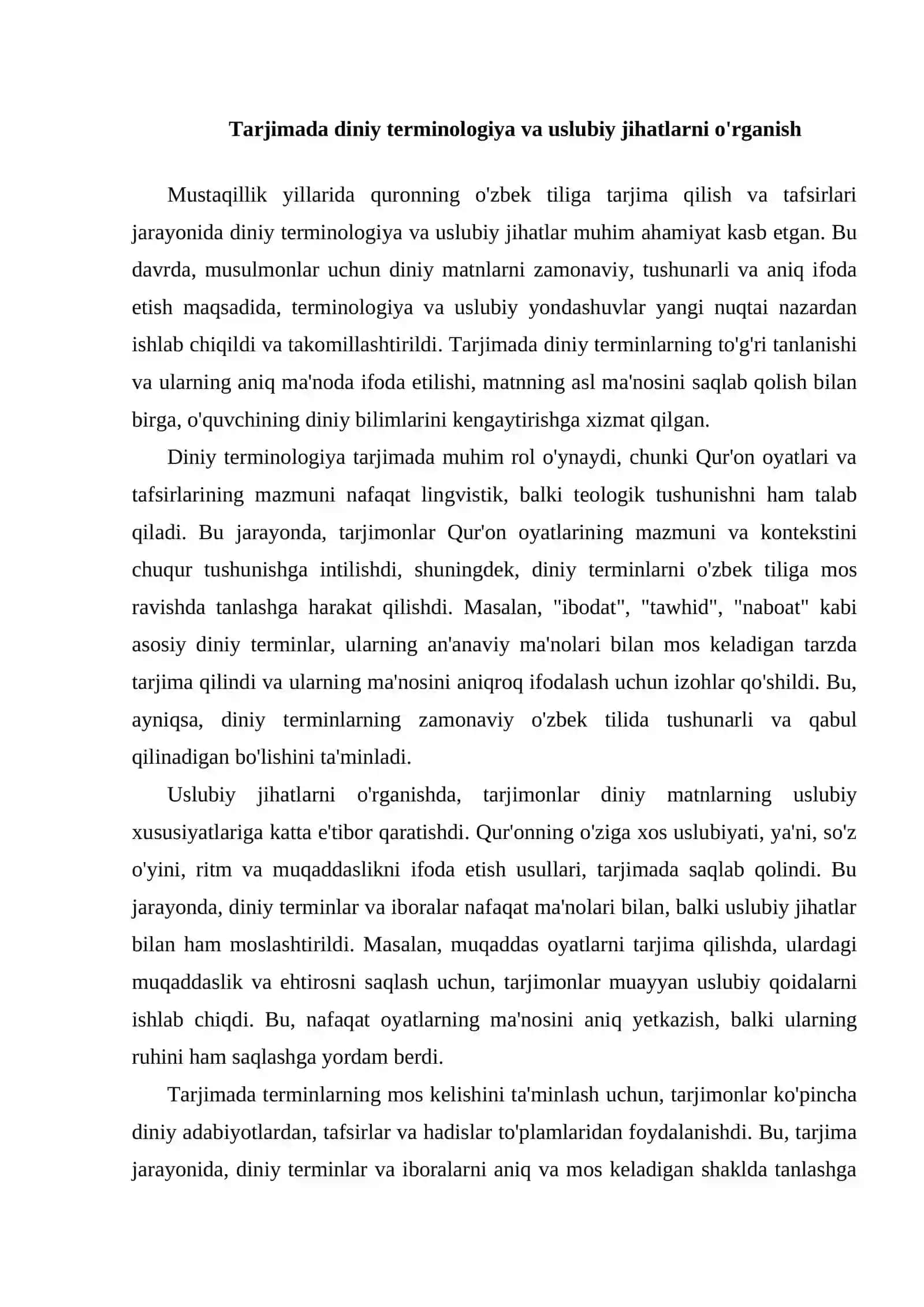 MUSTAQILLIK YILLARIDA QURONNING O`ZBEK TILIGA TARJIMA QILISH VA TAFSIRLARI 3