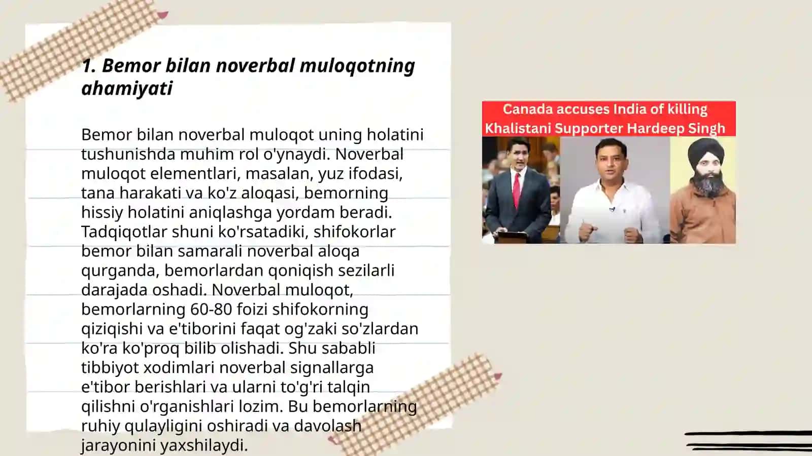 Bemor bilan noverbal muloqot. Vaziyat,imo-ishora,mimika koʻnikmalari 3