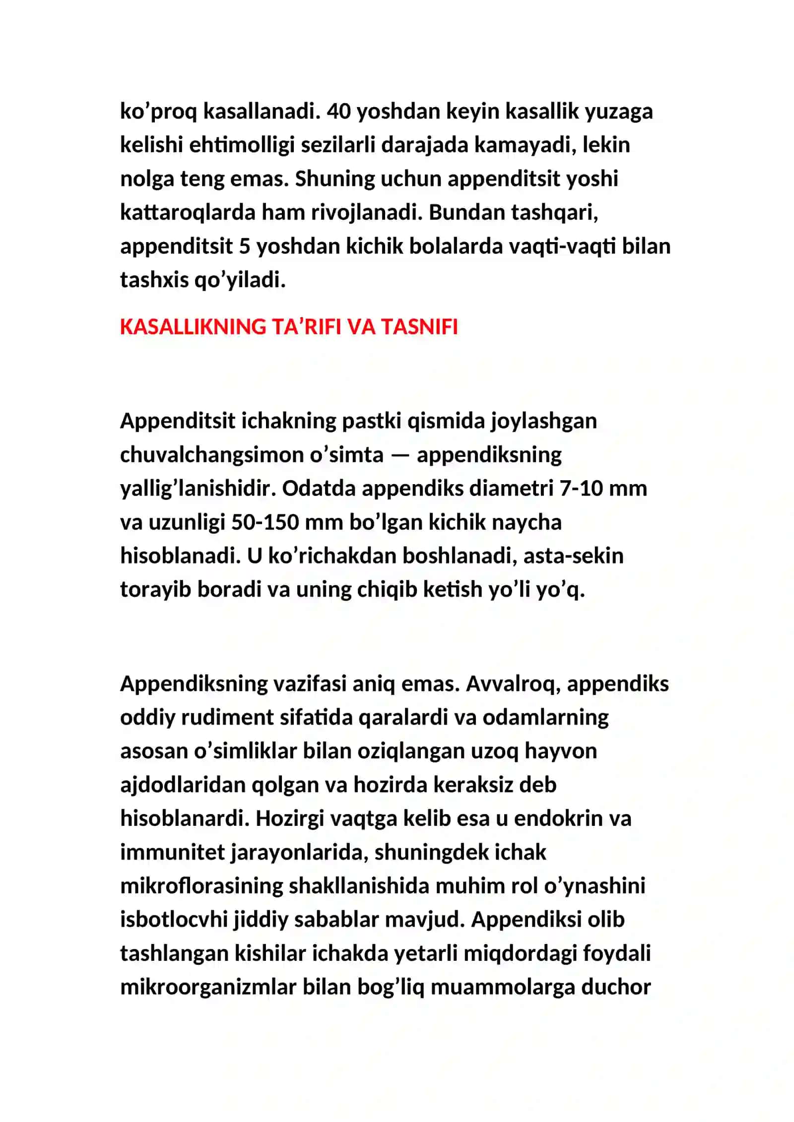 APPENDITSIT — TA’RIFI, TASNIFI, BELGILARI VA ALOMATLARI, TASHXISLASH VA DAVOLASH 3