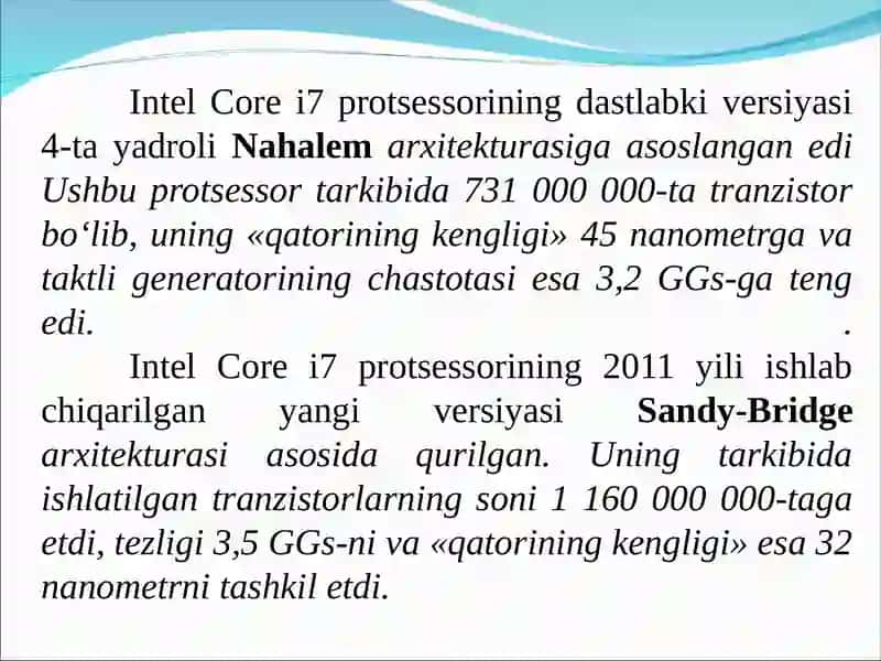 Intel Core i7 protsessori arxitekturasining muhim jixatlari va mikrosxemasining tuzilishi 3