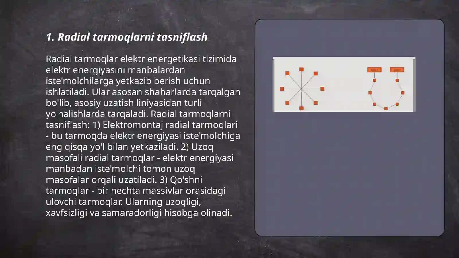 Radial tarmoqlarni oʻrganish usulini EV algaritimi 3