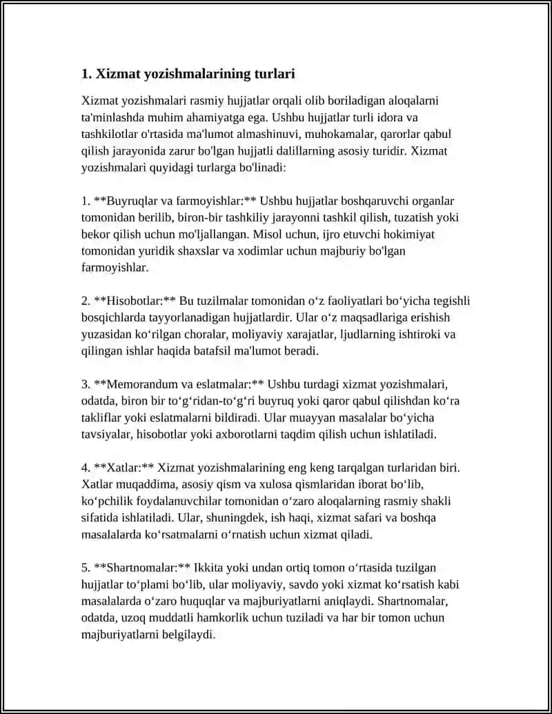 XIZMAT YOZISHMALARI VA XATLAR 3