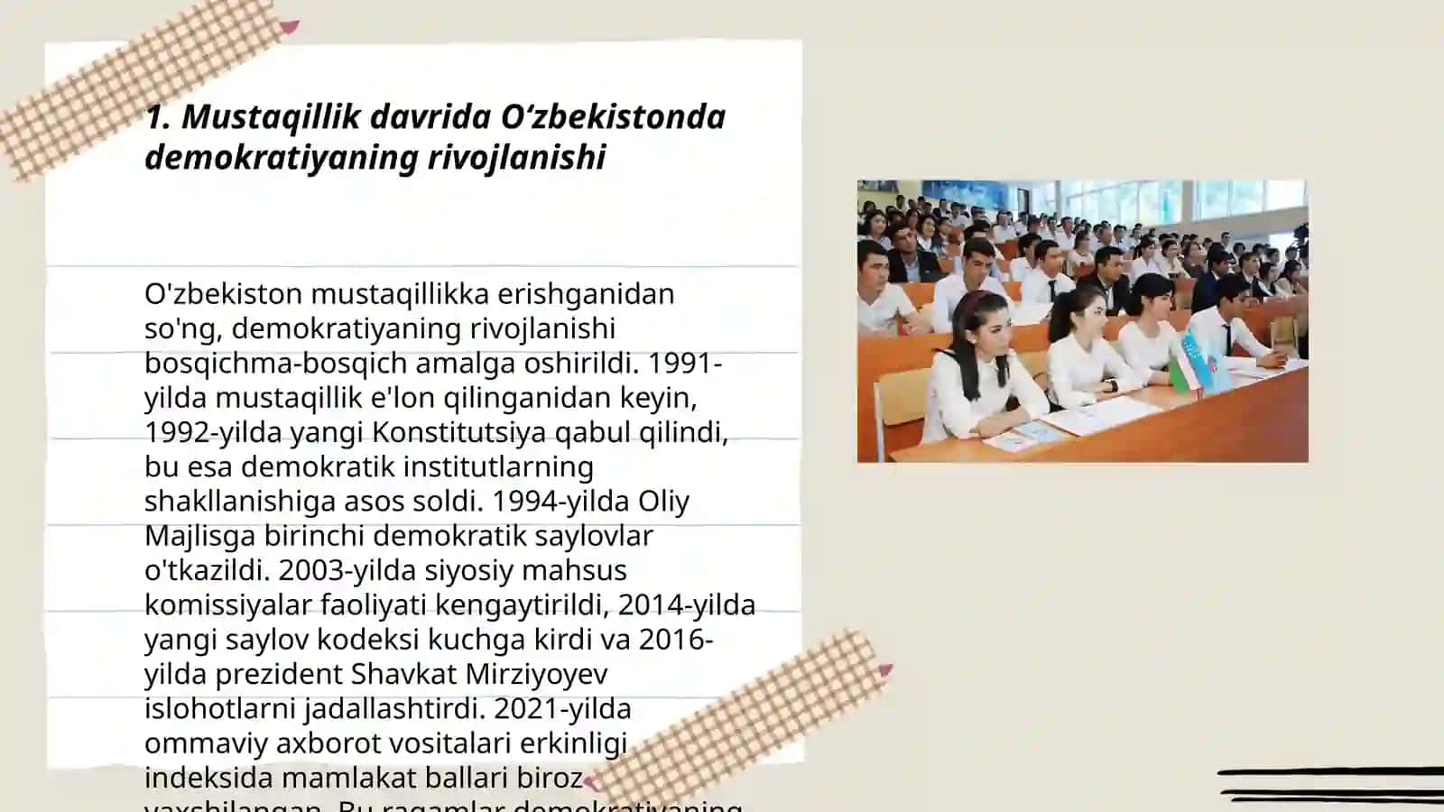 O’zbekistonda demokratik, fuqarolik jamiyati asoslarining shakllanishi, amalga oshirilgan siyosiy islohotlar 3
