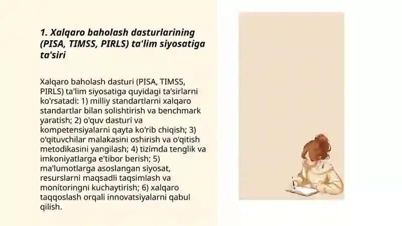 Xalqaro baholash dasturlari: Ta'lim sifatini oshirishning global yoʻllari 3