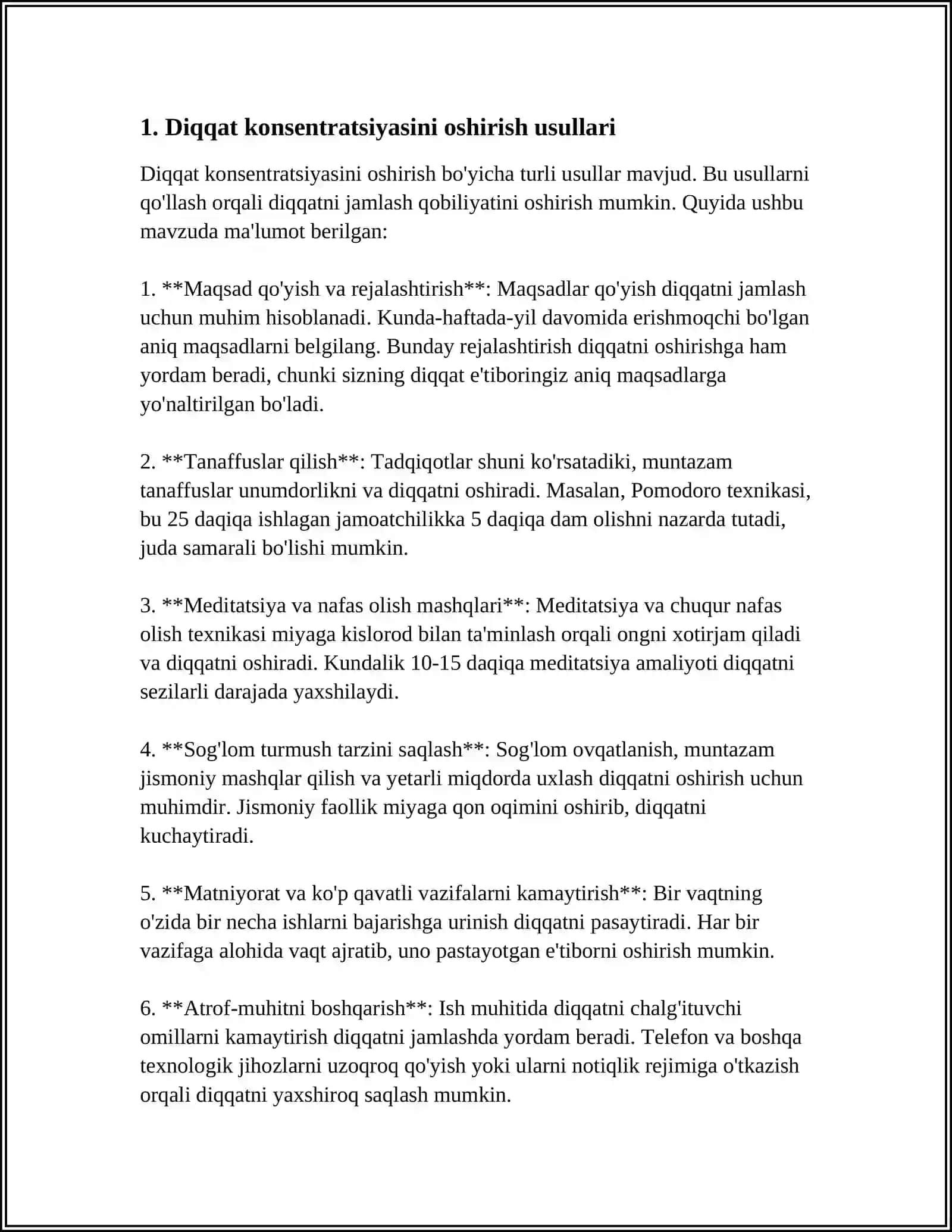 DIQQAT KONSENTRASIYASI VA BARQARORLIGINI O‘RGANOSHMETODLARI.DIQQAT KO‘CHUVCHANLIGI VA TAQSIMLANISHINI O‘RGANISH 3