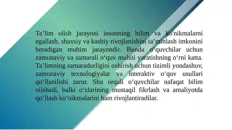Ta’lim olish jarayonini samarali tashkil etish 3