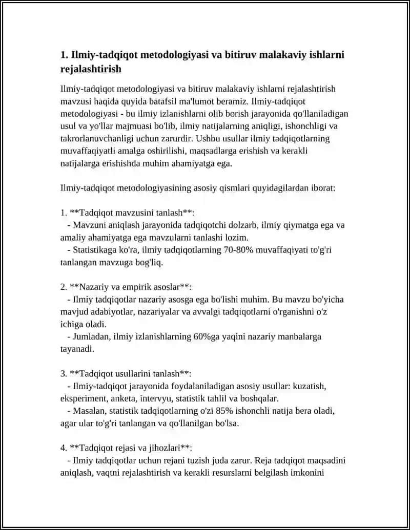 TALABALARNING O‘QUV, ILMIY-TADQIQOT, BITIRUV MALAKAVIY ISHLARINI BAJARISH BILAN BOG‘LIQ BO‘LGAN FANLAR BO‘LIMLARINVA MAVZULARNI CHUQUR O‘RGANISH 3