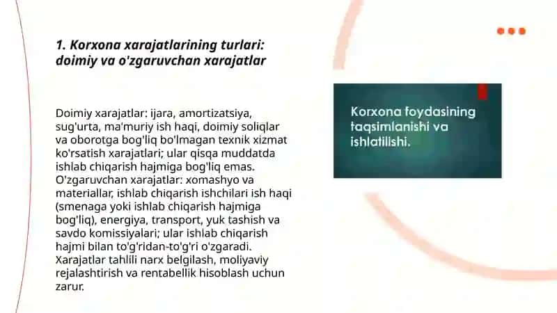 Korxonaning xarajatlari va foydasi. Ish haqi 3
