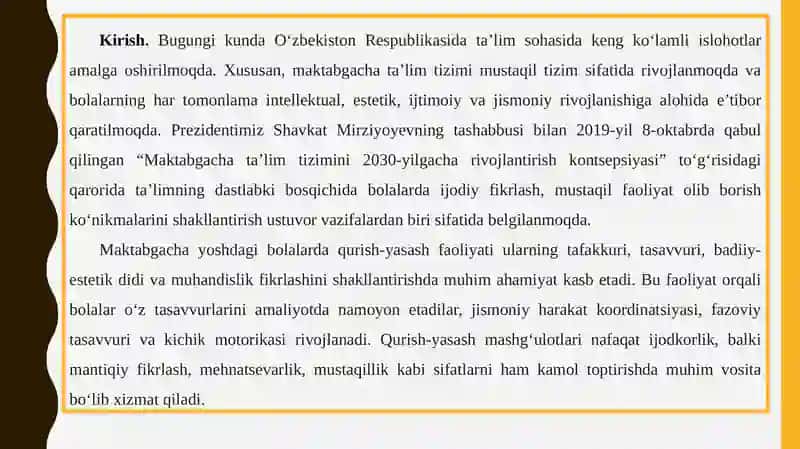 MAKTABGACHA TA’LIMTASHKILOTNING YOSH GURUHLARIDA QURISH-YASASHGA O‘RGATISH METODLARI 3