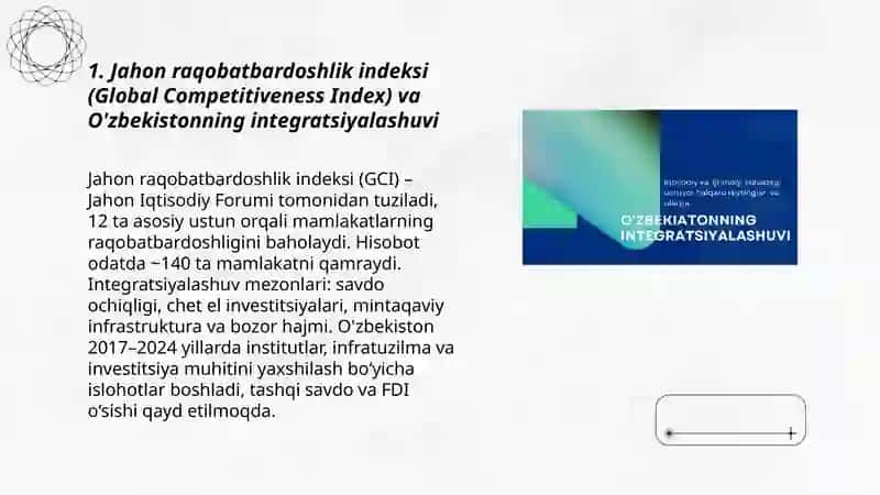 Iqtisodiy va ijtimoiy sohadagi ustuvor xarlaqaro reytinglar va ularga Òzbekistonnning integratsiyalashuvi 3