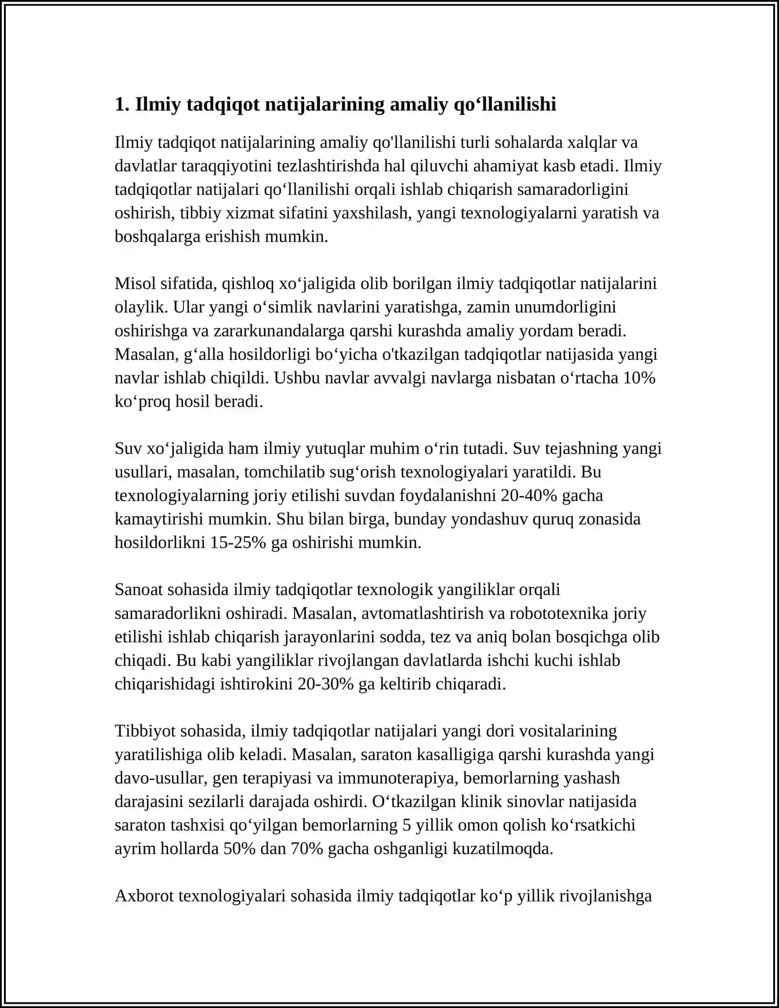 ILMIY TADQIQOT ISHLARI NATIJALARINI JORIY ETISH ULARNING SAMARADORLIK MEZONLARI 3