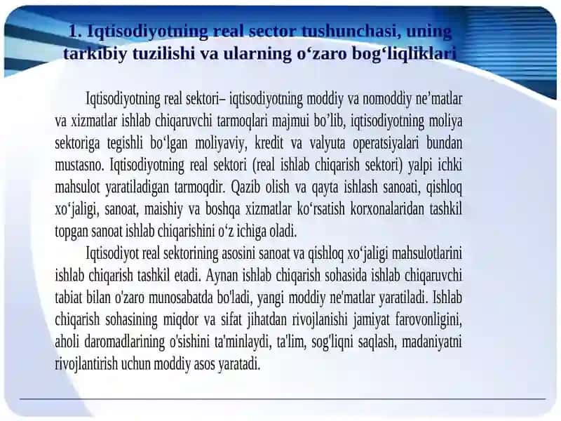 Dinamik makro iqtisodiy tahlil realsektor 3