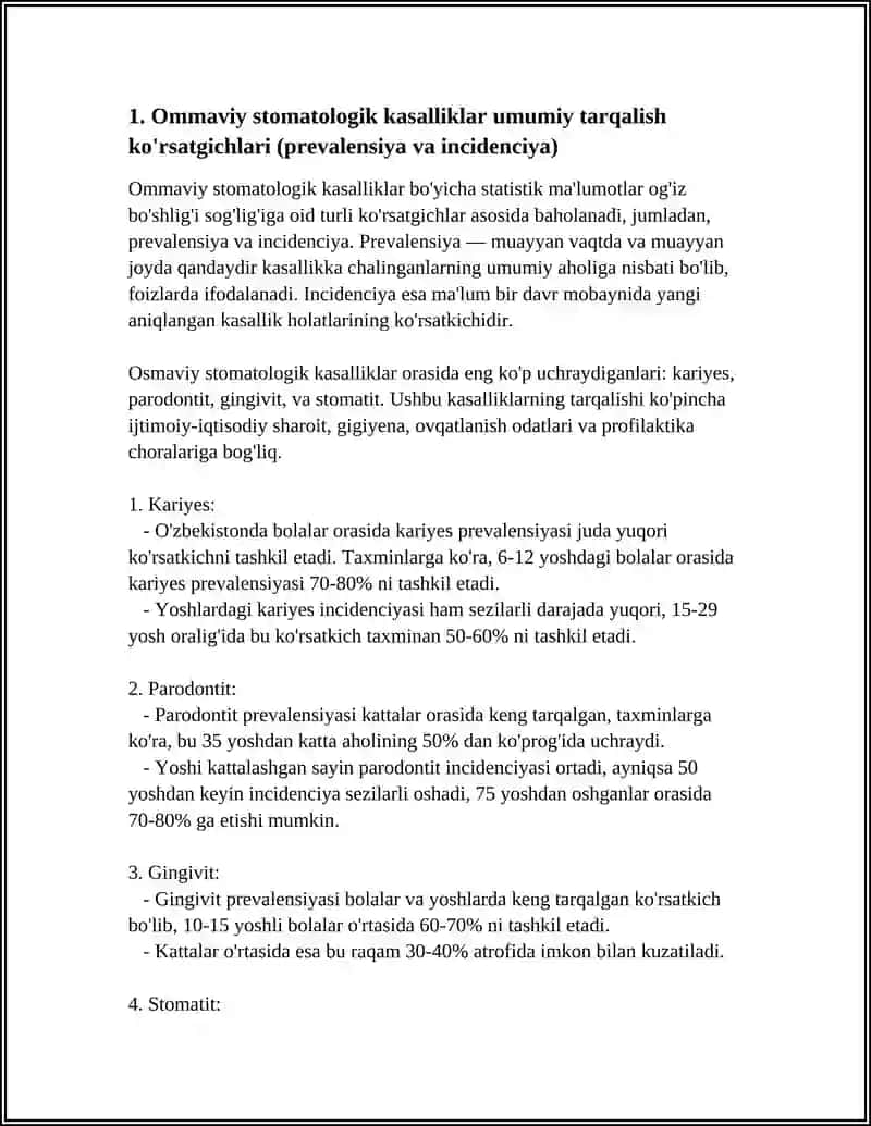 OMMAVIY STOMATOLOGIK KASALLIKLAR KO’RSATGICHLARI. STATISTIKA MALUMOTLARI 3