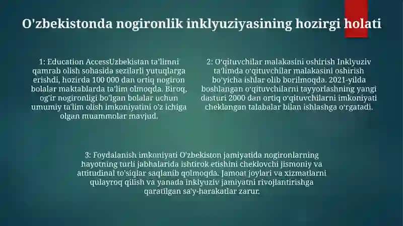 Oʻzbekistonda Imkoniyati Cheklangan Bolalar Uchun Inklyuziv TaʼLim 3