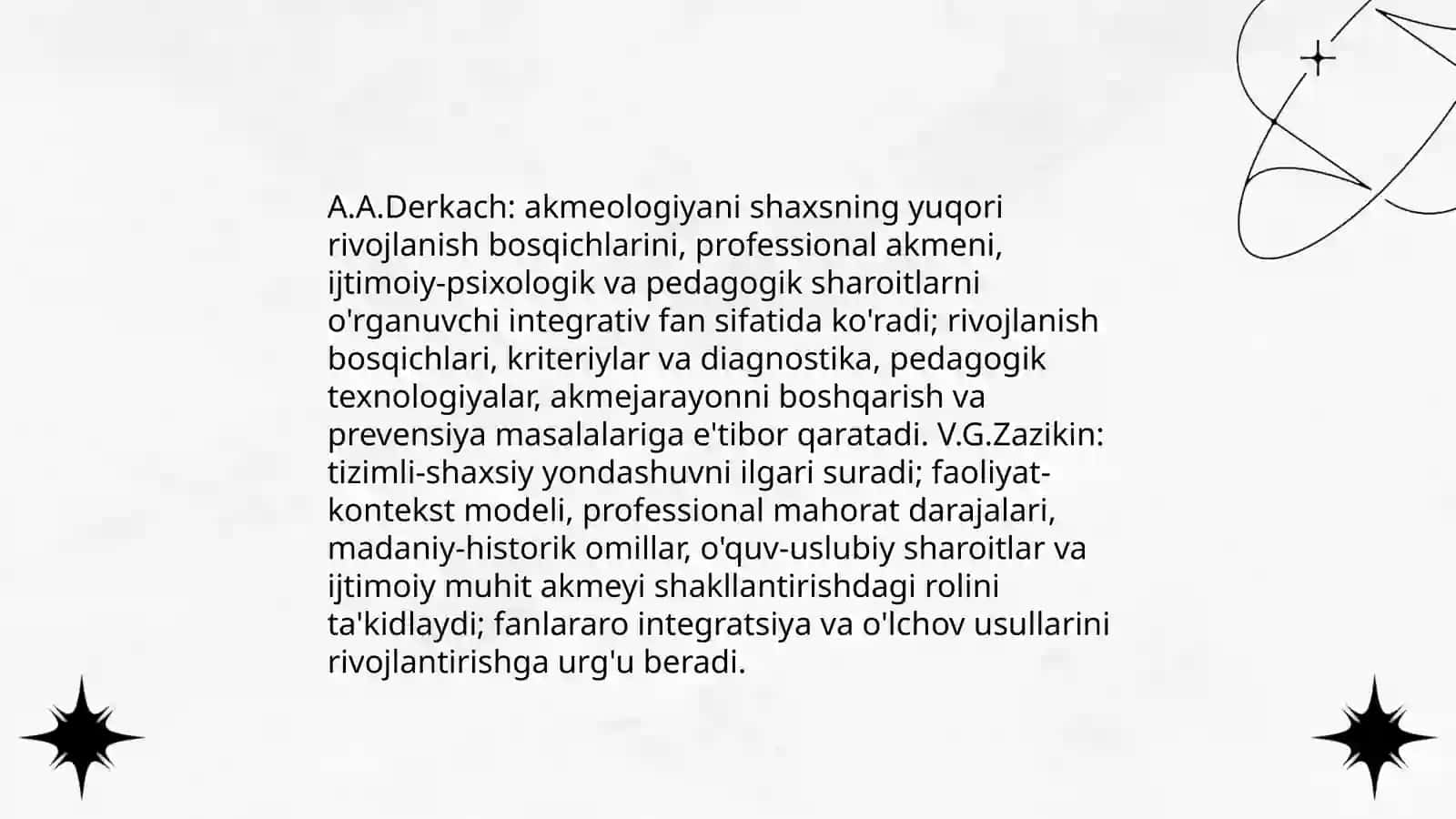 Akmeologiyaning hozirgi kundagi rivojlanishi va uning boshqa fanlar bilan aloqasi A.A.Derkach va V.G Zazikin 3