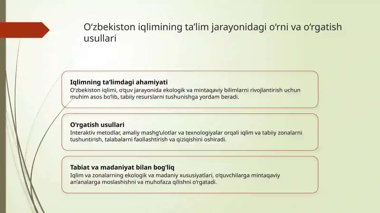 Oʻzbekistoni iqlimi va tabiat zonalarini o‘rgatish usullari 3