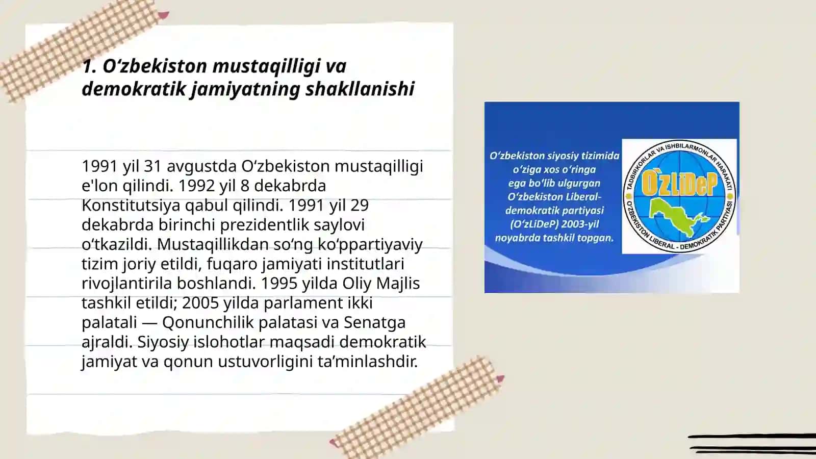 O‘zbekistonda demokratik, fuqorolik jamiyati asoslarining shakllanishi, amalga oshirilgan siyosiy islohotlar 3
