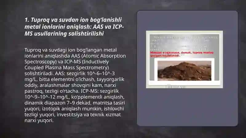 Tuproq va suvdan ion bog‘lanishli metal ionlarini aniqlash: AAS va ICP-MS usullarining solishtirilishi 3