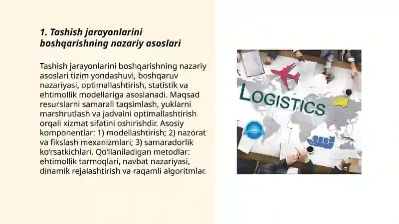 Tashish xizmati ko'rsatish jarayonlarini boshqarish modellari 3