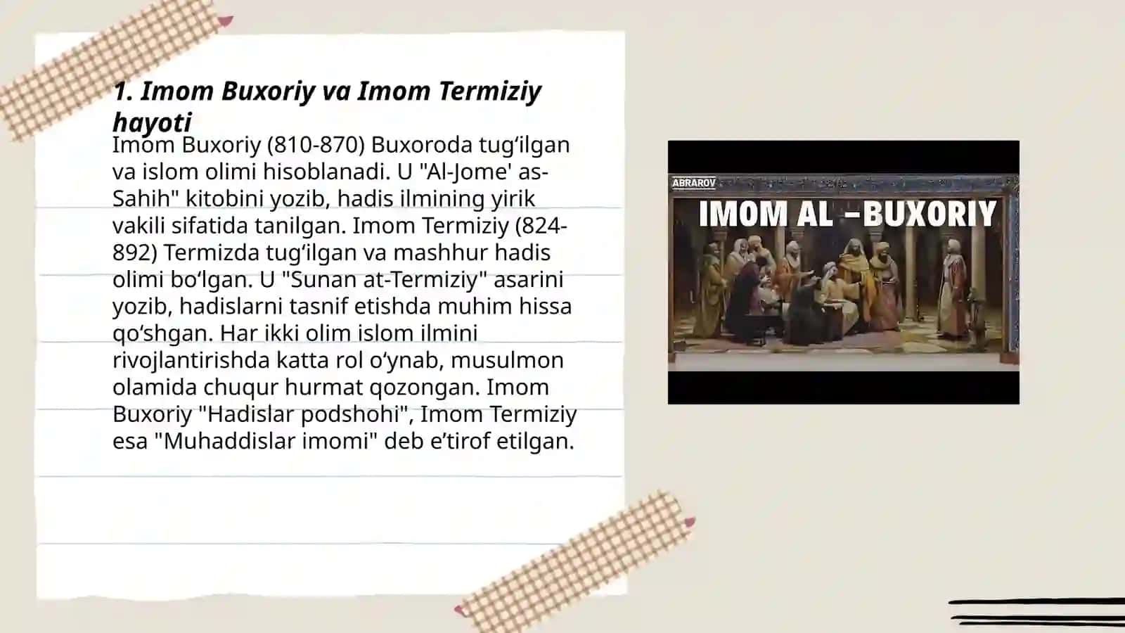Imom Buxoriy va Imom Termiziyning hadis ilmiga qoʻshgan hissalarini qiyosiy tahlili ʼʼ 3