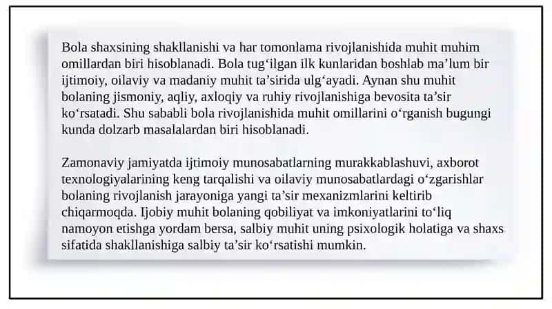 Bola rivojlanishida  muhitning tasiri 3