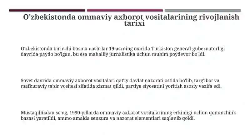 O'zbekiston Respublikasi Ommaviy Axborot Vositalarining Faoliyati 3