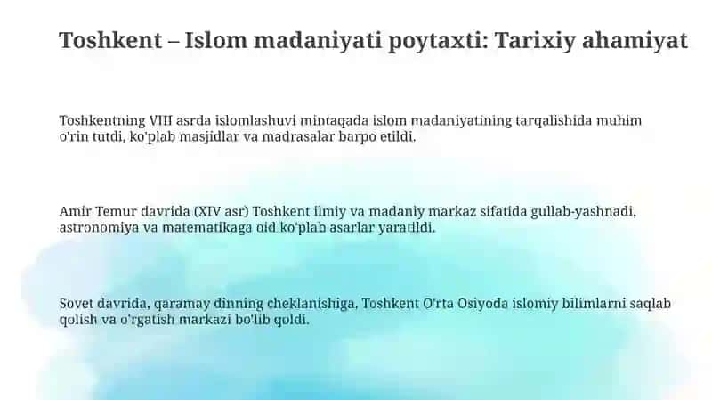 Toshkent – Islom madaniyati poytaxti: Tarix va meros 3