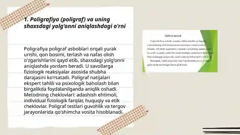 Shaxsda yolg'onchilikni aniqlash metodlari xarakter aksentuatsiyasini o'rganish metodlari 3