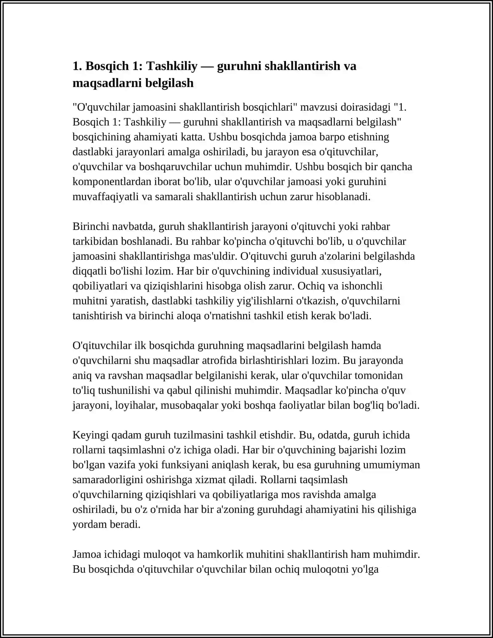 O'QUVCHILAR JAMOASINI SHAKILLANTIRISH BOSQICHLARI 3