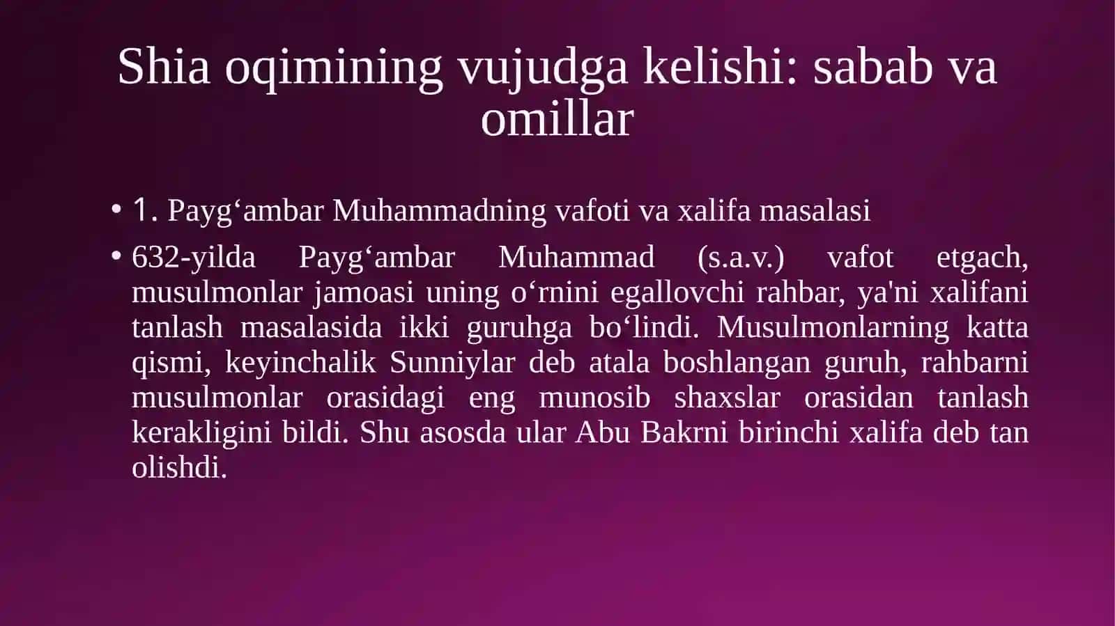 ISLOMDA SHIALIK OQIMINING VUJUDGA KELISHI TARIXI, TA’LIMOTI VA YO’NALISHLARI 3