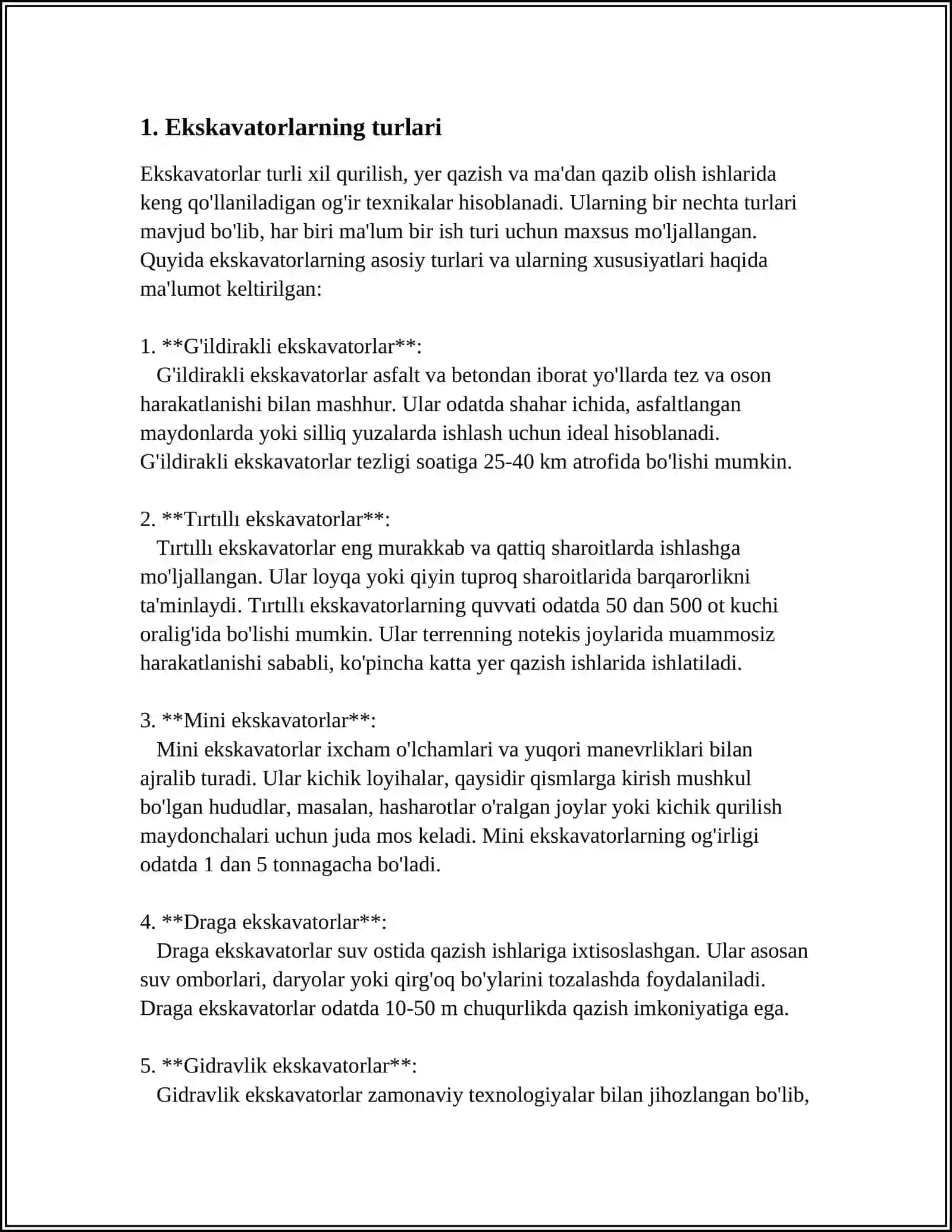 MUSTAQIL ISH Mavzu: EKSKAVATORLAR 3