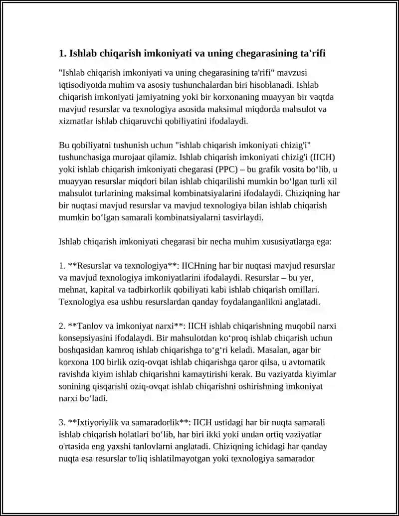 MUSTAQIL ISH Mavzu: ISHLAB CHIQARISH IMKONIYATI VA UNING CHEGARASI 3