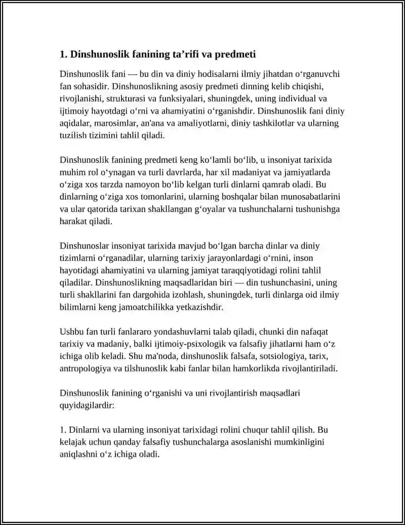 Dinshunoslik fanining taʼrifi va predmeti 3
