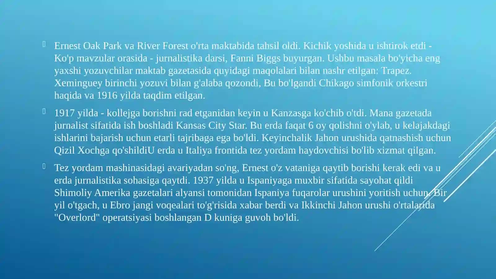Ernest Miller Xeminguey chol va dengiz asari 3