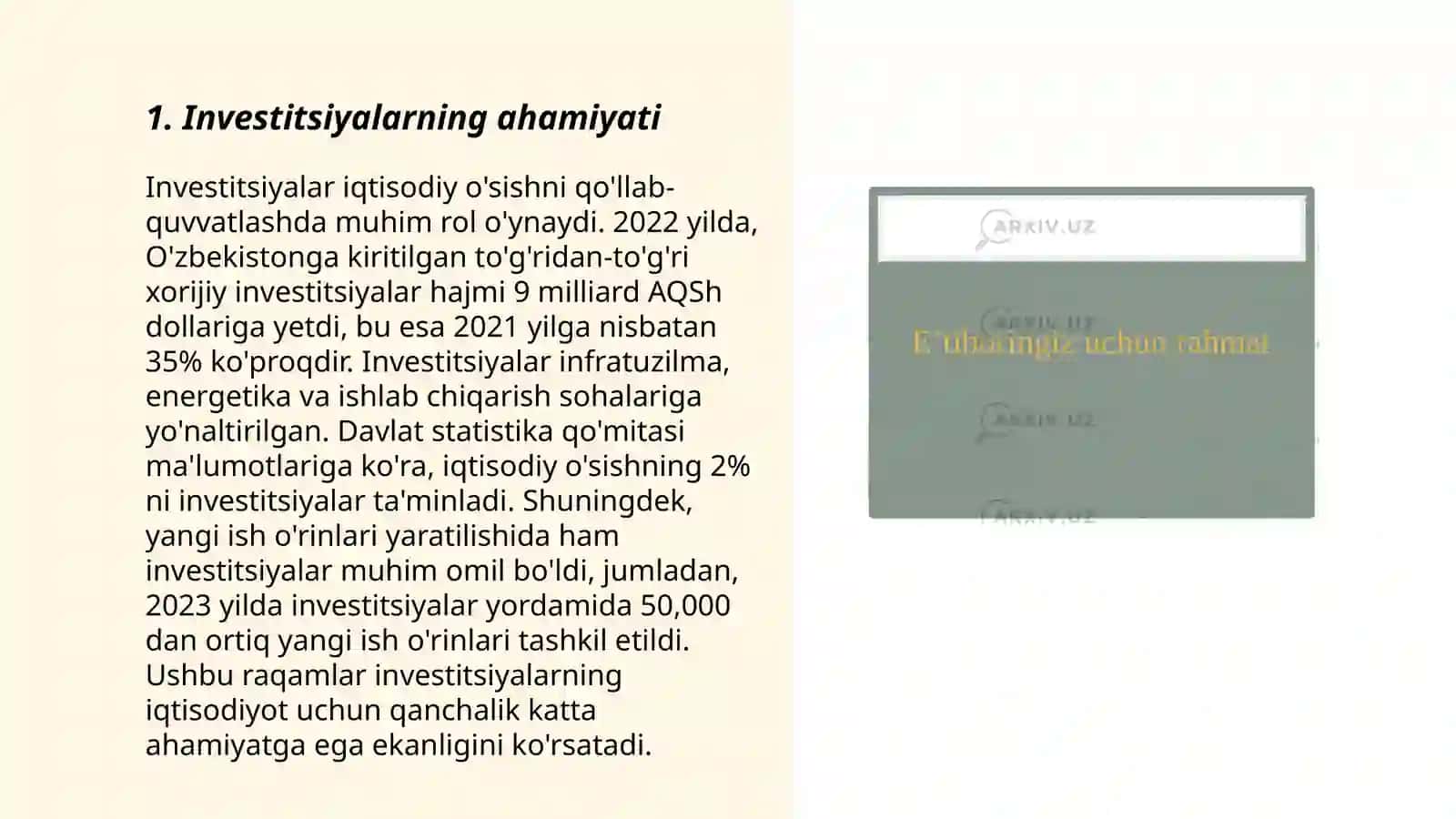 Investitsiya va kapital qiymat 3