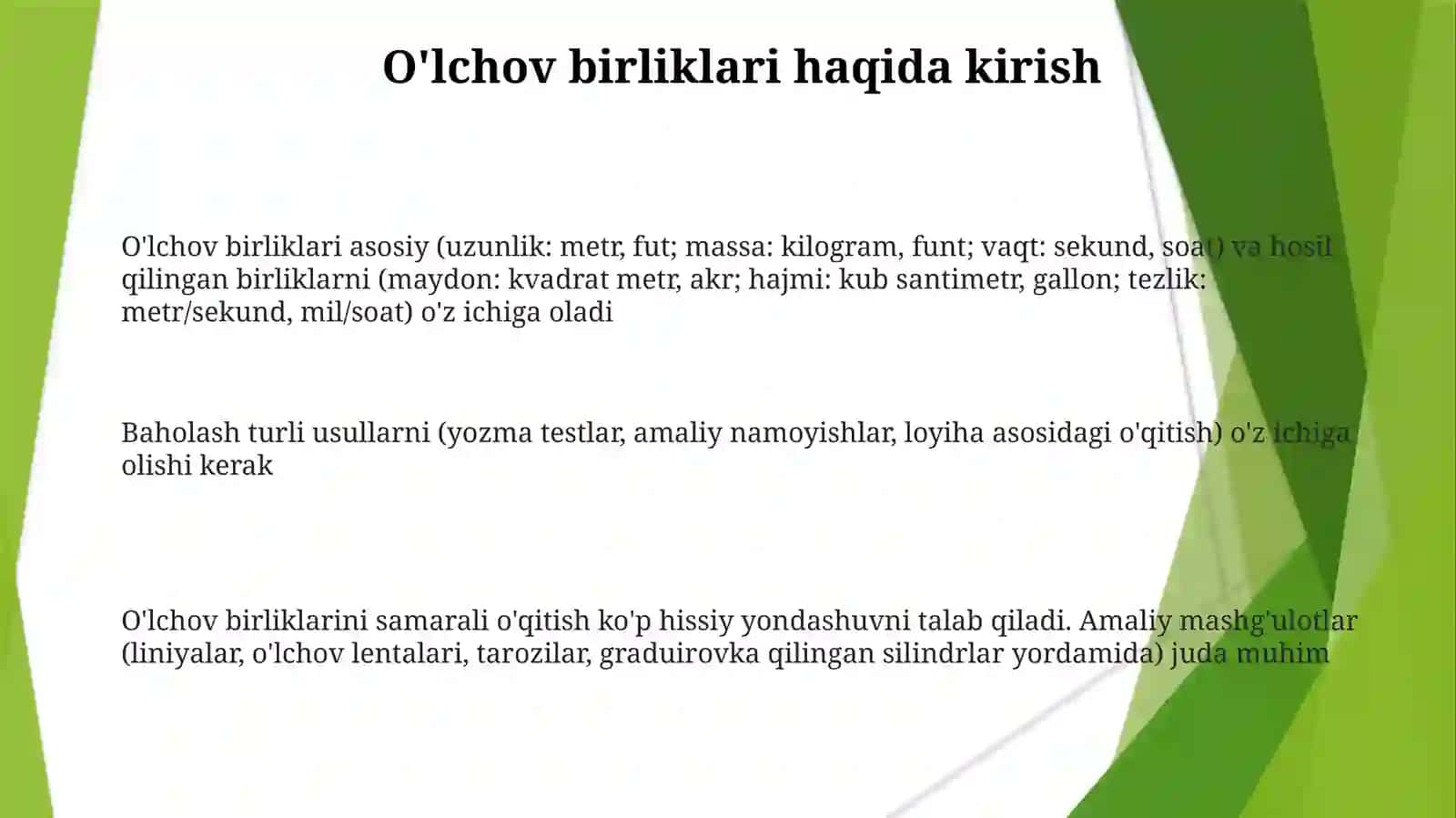 Yuzao'lchov birliklari mavzusi dami solvama salalaryechishgao‘rgatish metodikasi 3