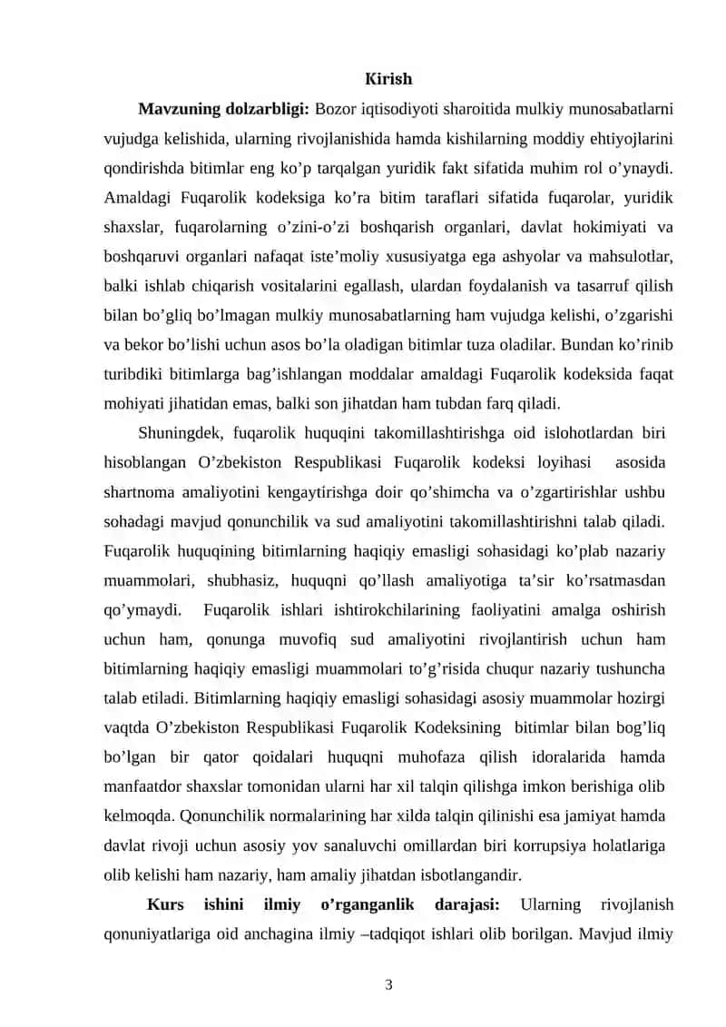 BITIMNING BOSHQA YURIDIK FAKTLARDAN FARQI.Kurs ishi 3
