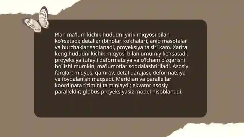 Plan va xarita bilan ishlash Ekvata.Globus Meridian va parallel chiziqlar 3