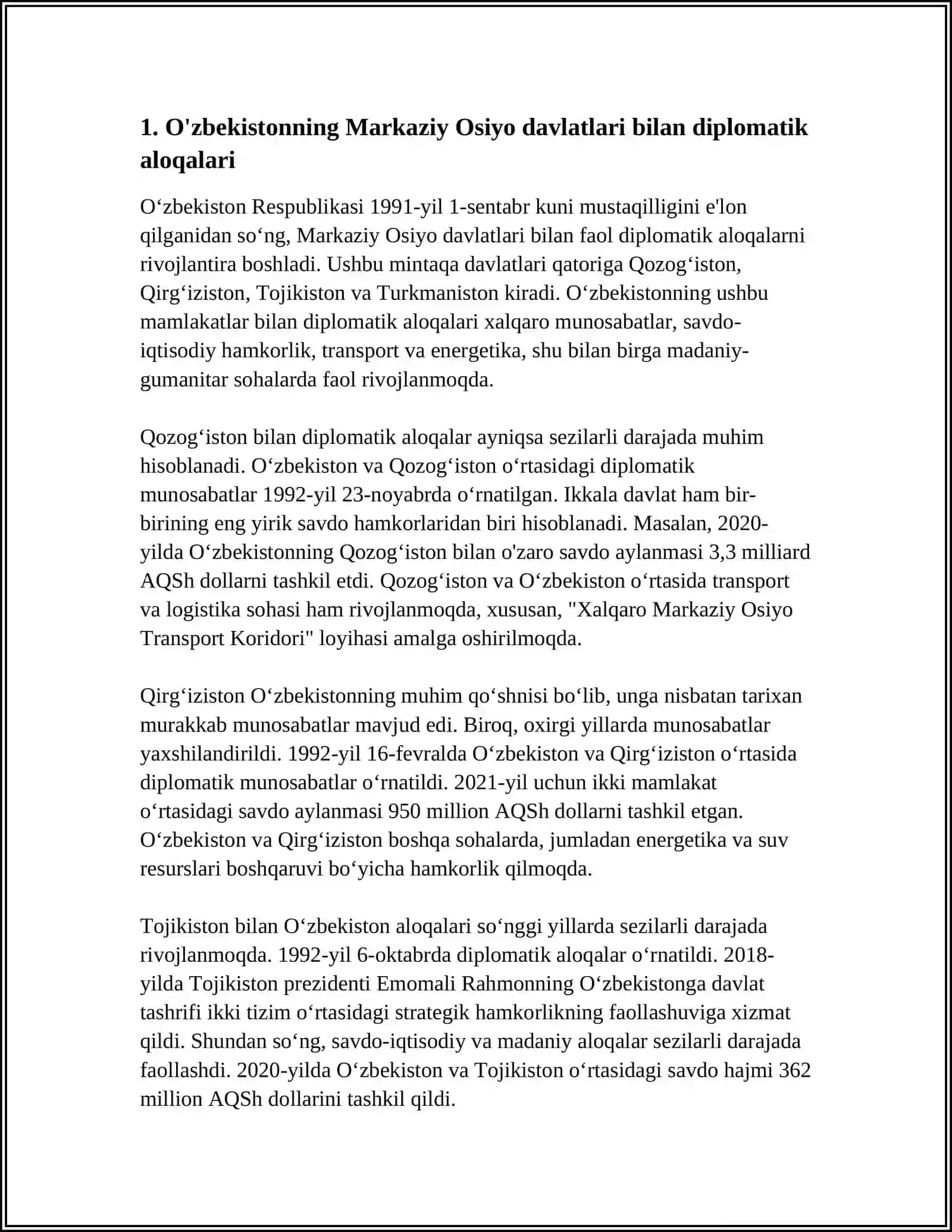 O'ZBEKISTONNING MARKAZIY OSIYODA TINCHLIK VA BARQARORLIKNI TA'MINLASHDAGI O'RNI 3