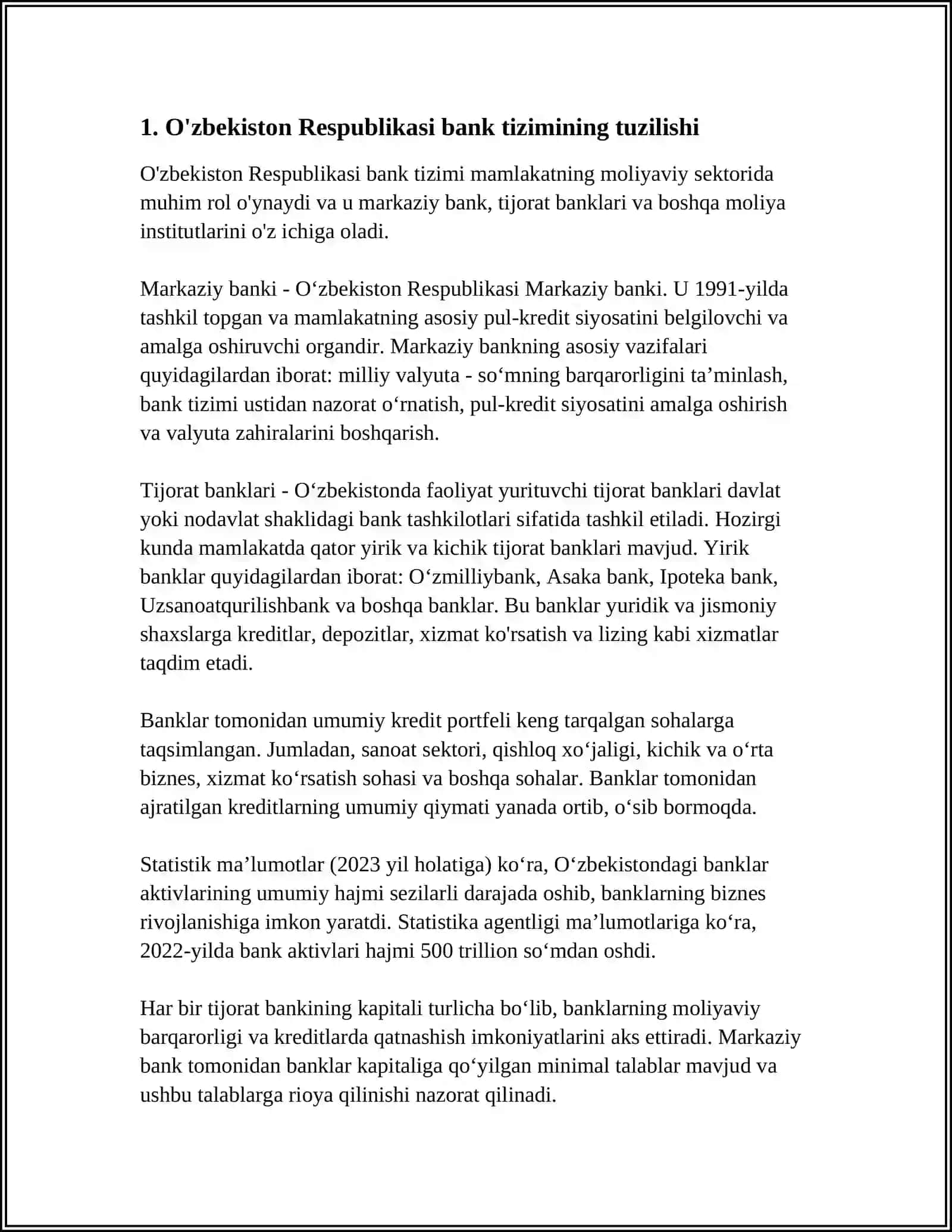 O'ZBEKISTON RESPUBLIKASI BANK TIZIMI VA UNING TARKIBI 3