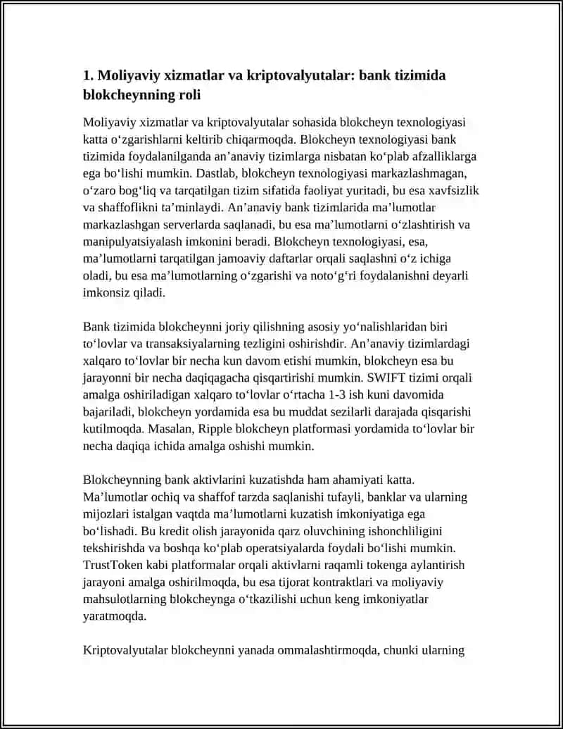 HAR XIL FAOLIYAT SOHALARIDA BLOKCHEYN TEXNOLOGIYASIDAN FOYDALANISH XUSUSIYATLARI 3