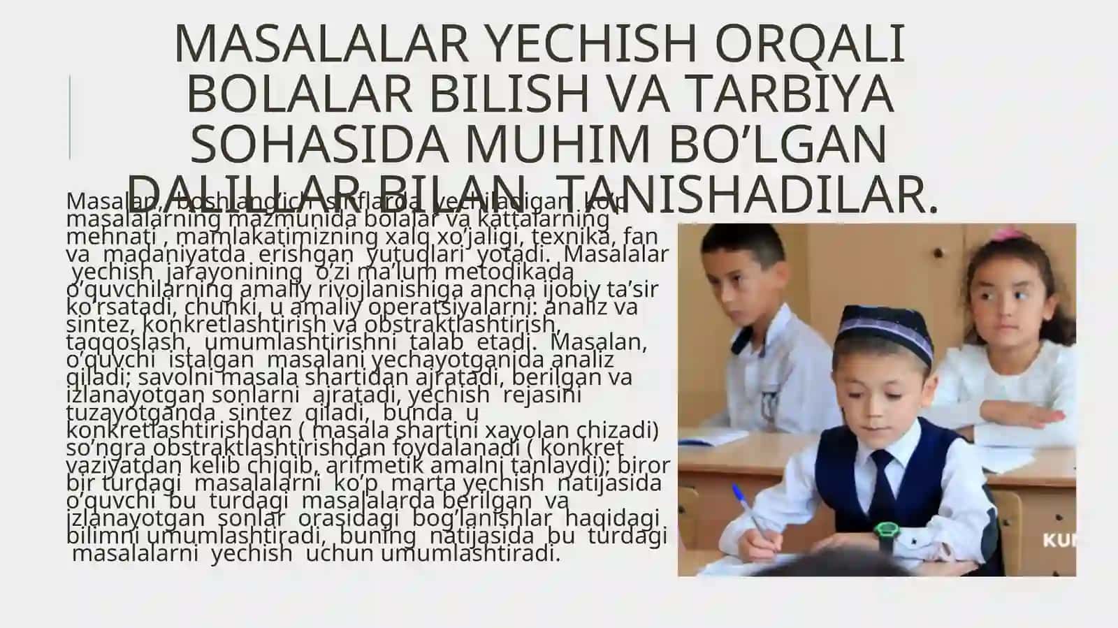 BOSHLANG’ICH SINF O’QUVCHILARIDA MANTIQIY TAFAKKURLARINI O’STIRISHDA MATNLI MASALALAR ASOSIY VOSITALARDAN BIRI SANALADI 3
