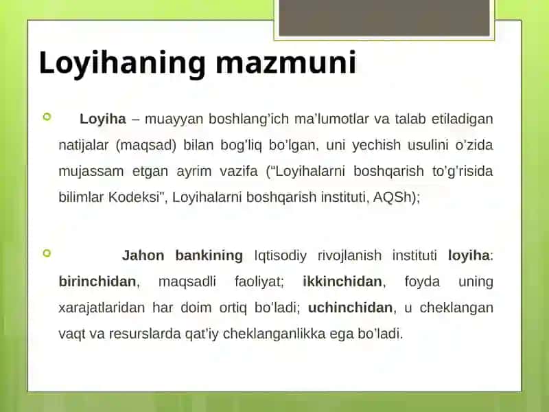 Investitsiyaloyihalarini boshqarish asoslari va konsepsiyasi 3