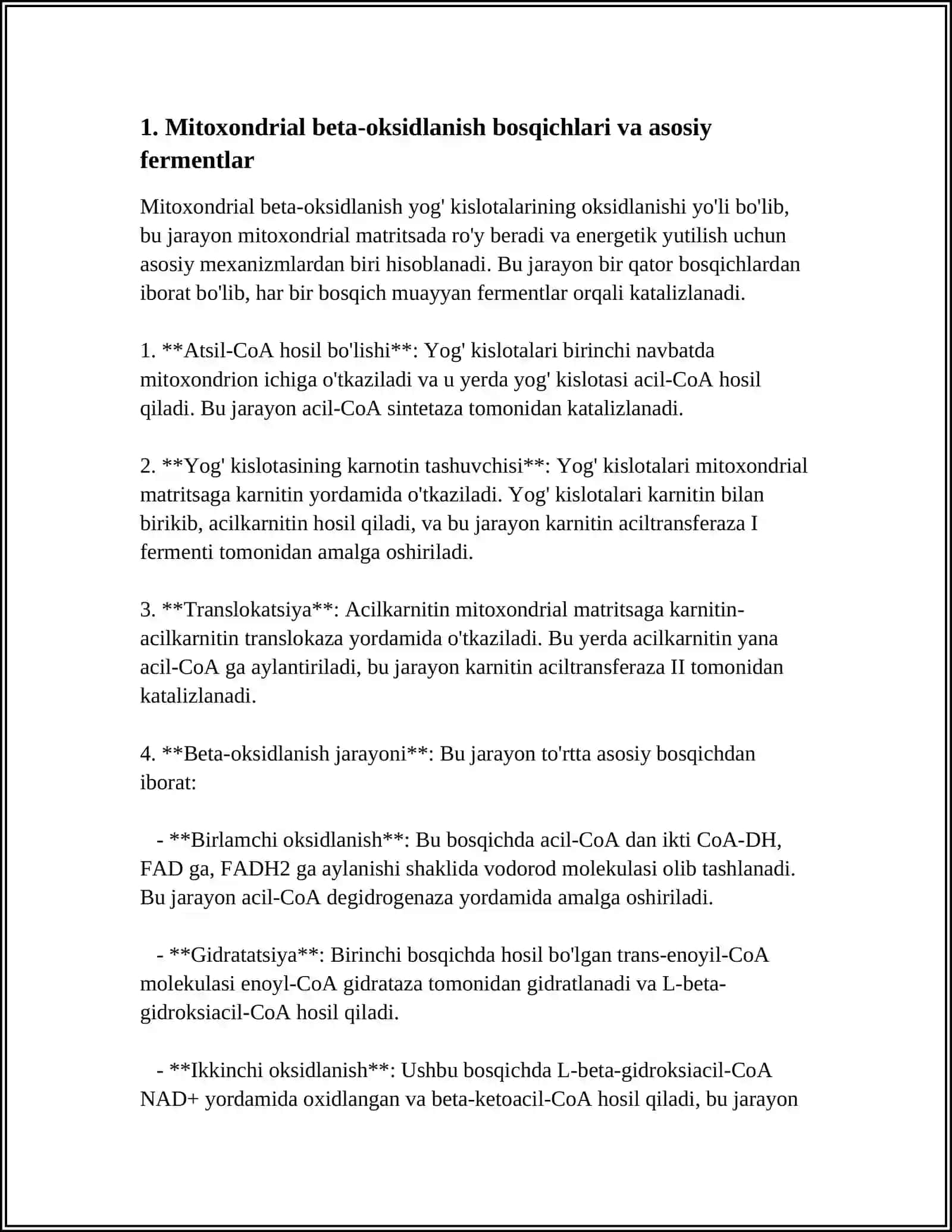 YO’G KISLOTALARINING OKSIDLANISHI. FOSFOLIPIDLAR METABOLIZIMI 3