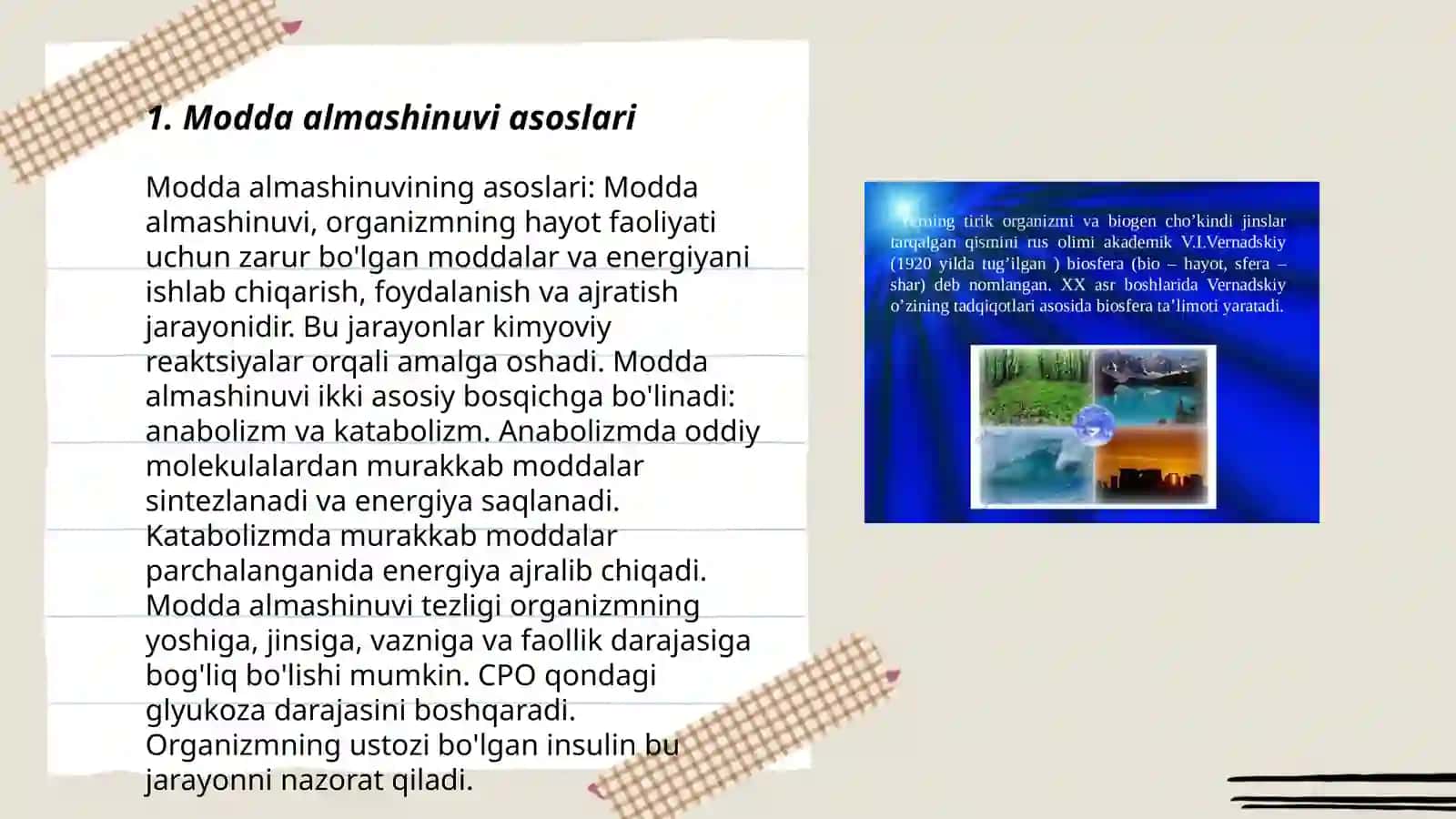 MODDA ALMASHINUVINI OʻRGANISH USULLARI. METABOLIZM, METABALITIK YOʻLLAR HAQIDA TUSHUNCHA METABALIZM XARITASI 3