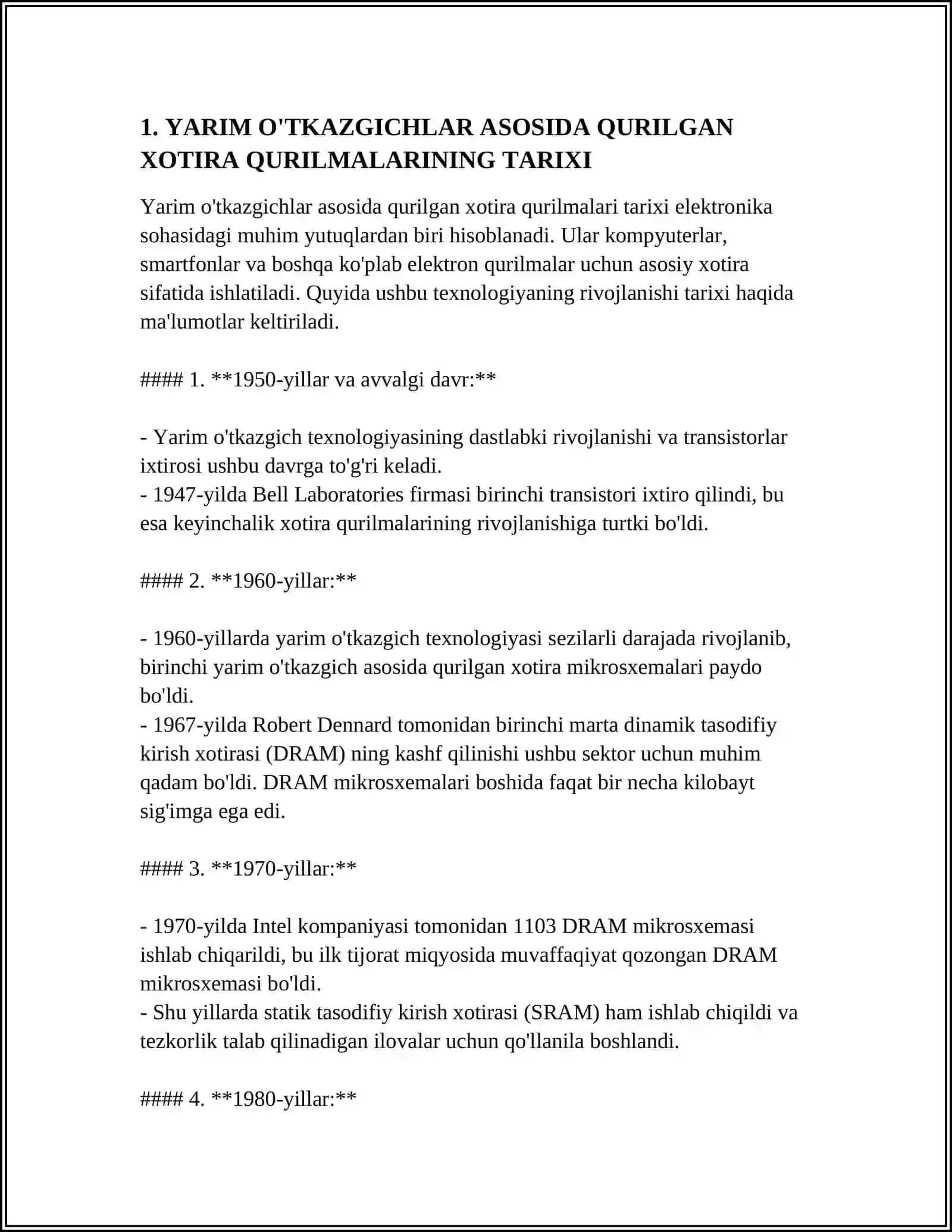 YARIM O‘TKAZGICHLAR ASOSIDAGI XOTIRA QURILMALARINING ASOSIY TURLARI, PARAMETRLARI VA ISHLASH TAMOYILLARI 3