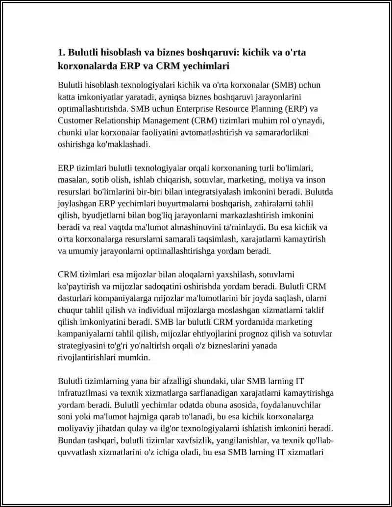 HAR XIL FAOLIYAT SOHALARIDA BULUTLI TEXNALOGIYALARDAN FOYDALANISH IMKONIYATLARI 3