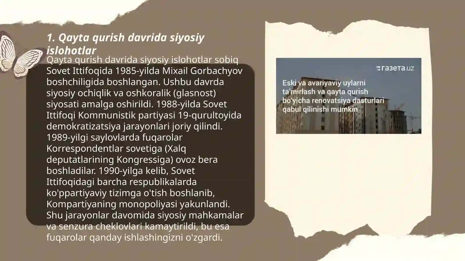 Qayta qurish yillarida O'zbekistondagi ijtimoiy-siyosiy vaziyat 3